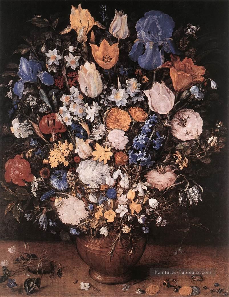 Bouquet dans un vase en argile fleur Jan Brueghel l’Ancien Peintures à l'huile